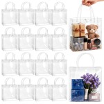 BadenBach 16 Pack Clear Gift Bags with Handle, 9.8 x 9.8 x 3.5 Reusable Plastic Party Favor Bags Bulk, Transparent PVC Tote Bag for Wedding, Birthday, Christmas, Bachelorette, Boutique (25x25x9 cm)