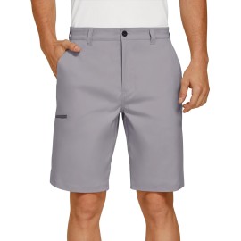 PULI Men\'s 10 Inseam Casual Golf Shorts Stretch Lightweight Quick Dry with Pockets for Travel Outdoor Light Grey 36