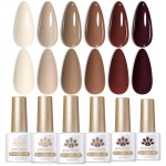 Born Pretty Gel Nail Polish 6 Colos,Nude Brown Skin Tone,Roasted Chestnuts Chocolate Gel Polish Collection Neutral Beige Khaki Gel Polish Kit All Seasons Nail Art Manicure DIY for Home Salon
