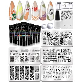 SEISSO 12 Colors Nail Stamping Polish Gels+5Pcs Stamp Print Templates+1 Peel Off Nail Tape Stamp Latex+1 Stamper with Scraper, Stamping Nail Polish Art Set Manicure Gift Collection
