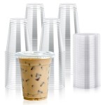 Lilymicky 90 Sets 16 oz Clear Plastic Cups With Flat Lids, 16 Ounce Disposable Drinking Cups With Lids for Ice Coffee, Smoothie, Slurpee, or Any Cold Drinks