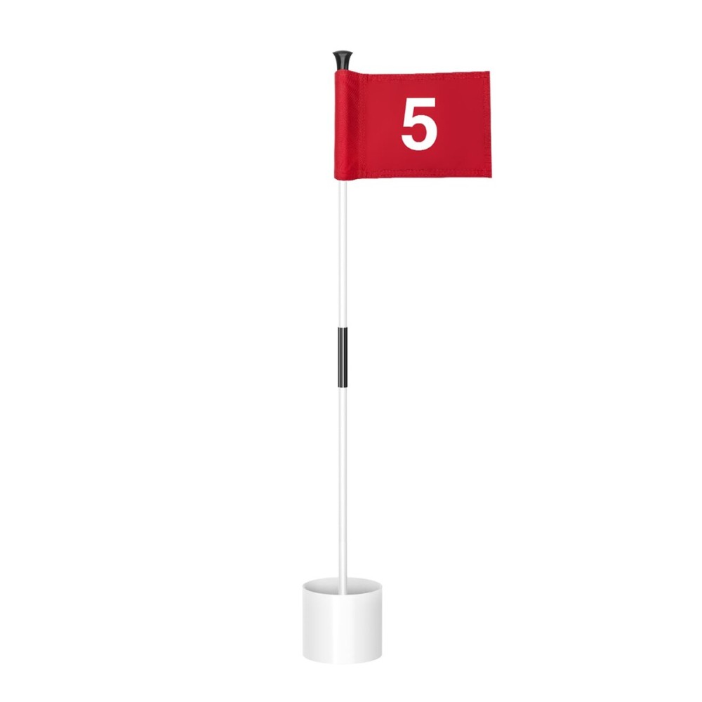 KINGTOP Miniature Golf Flagstick, Practice Putting Green Flags for Yard, Golf Pin Flag Hole Cup Set, Portable 2-Section Design, 3ft White Flagpole, Indoor | Outdoor, Red Flag Numbered 5, 1-Pack
