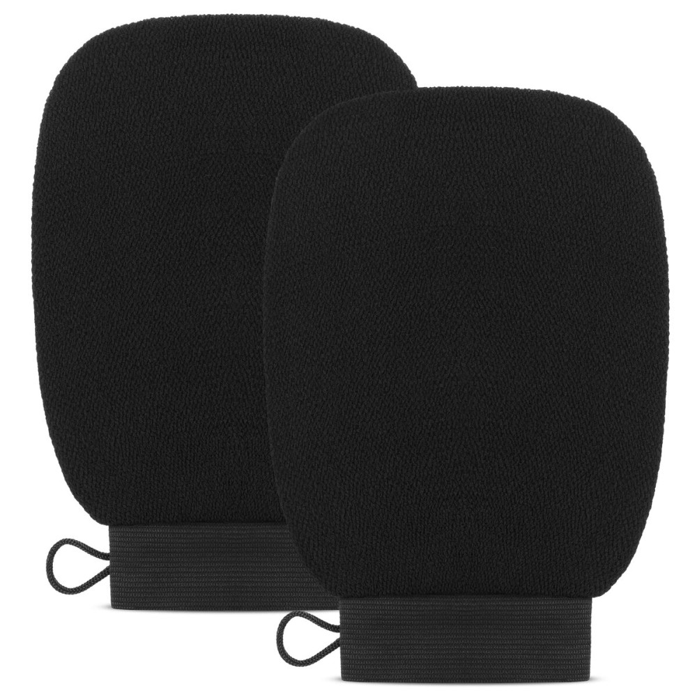 Valitic Exfoliating Glove Body Scrubber - Exfoliating Mitt Dead Skin Remover, Shower Face and Body Exfoliator - Korean Style Skin Scrubber Washcloth - Spray and Self Tan Remover, Pair Black