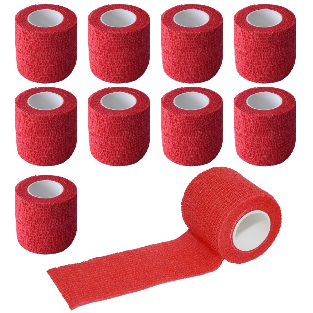 Gondiane 9 Pack 2 x 5 Yards Self Adhesive Bandage Wrap Self Stick Wrap for Ankle, Wrist, Finger, Sports, Breathable Cohesive Vet Tape for Pets (Red)