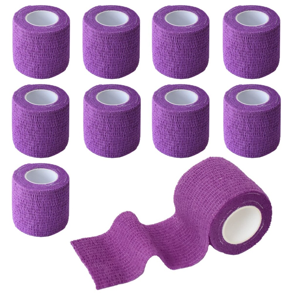 Gondiane 9 Pack 2 x 5 Yards Self Adhesive Bandage Wrap Self Stick Wrap for Ankle, Wrist, Finger, Sports, Breathable Cohesive Vet Tape for Pets (Purple)