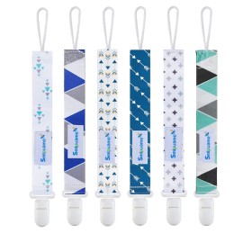 Smlpuame Pacifier Clips for Boys,6 Pack Stylish Binky Clips Strap,Paci Holder with Clip Lightweight Universal Fits Most Pacifiers Teether Toy Teething Ring Soothie,Baby Shower Gifts(Green & Blue)