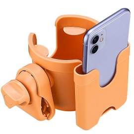 Suranew Adjustable Stroller Cup Holder with Phone Holder for Baby Stroller for Family Members (Orange)