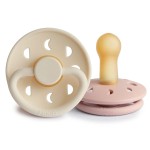FRIGG Moon Natural Rubber Baby Pacifier | Made in Denmark | BPA-Free (Blush/Cream, 6-18 Months) 2-Pack