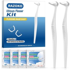 RAZOKO Ultimate Flosser Kit with 2 Handles and 240 Extra Strength Refills