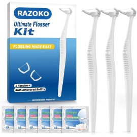 Dental Floss Picks, Clean Dental Flossers Kit with 3 Handles and 360 Extra Strength Refills