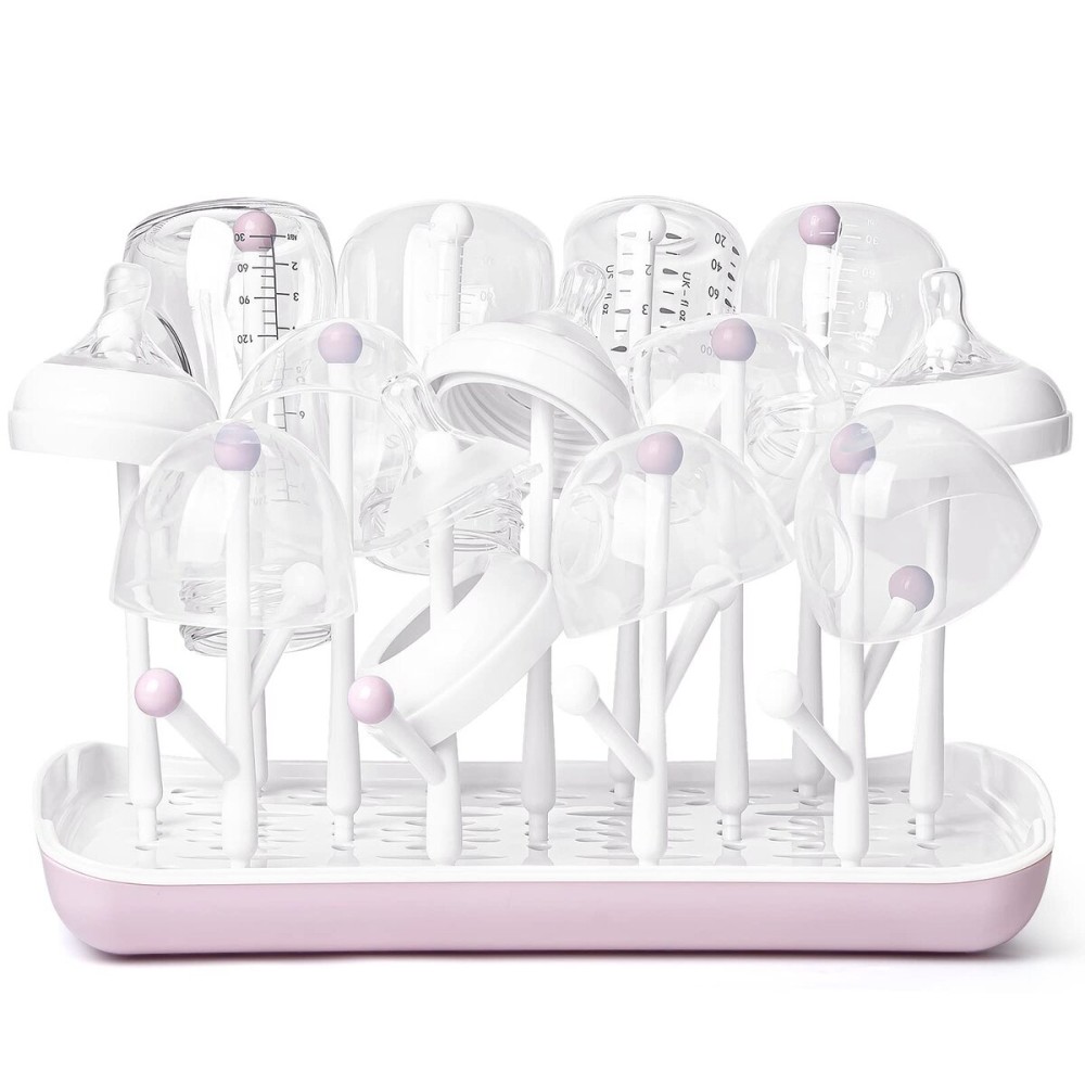 Termichy Baby Bottle Drying Rack, Large Capacity Baby Bottle Rack for Bottles, Dry Rack with Removable Water Tray(Pink)
