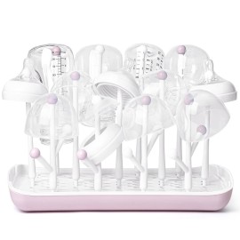 Termichy Baby Bottle Drying Rack, Large Capacity Baby Bottle Rack for Bottles, Dry Rack with Removable Water Tray(Pink)