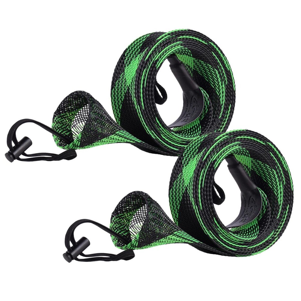 SF XL Casting Rod Socks Braided Mesh Fishing Rod Sleeve Cover Protector Pole Gloves Green-Black-2PCS Fit Casting Rod up to 7-1/4FT - 8FT