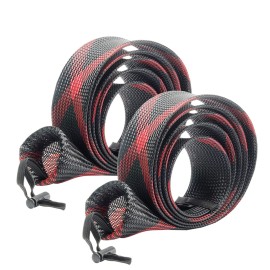 SF XXL Spinning Rod Socks Braided Mesh Fishing Rod Sleeve Cover Protector Pole Gloves Black-Red-2PCS Fit Spinning as Musky Rod