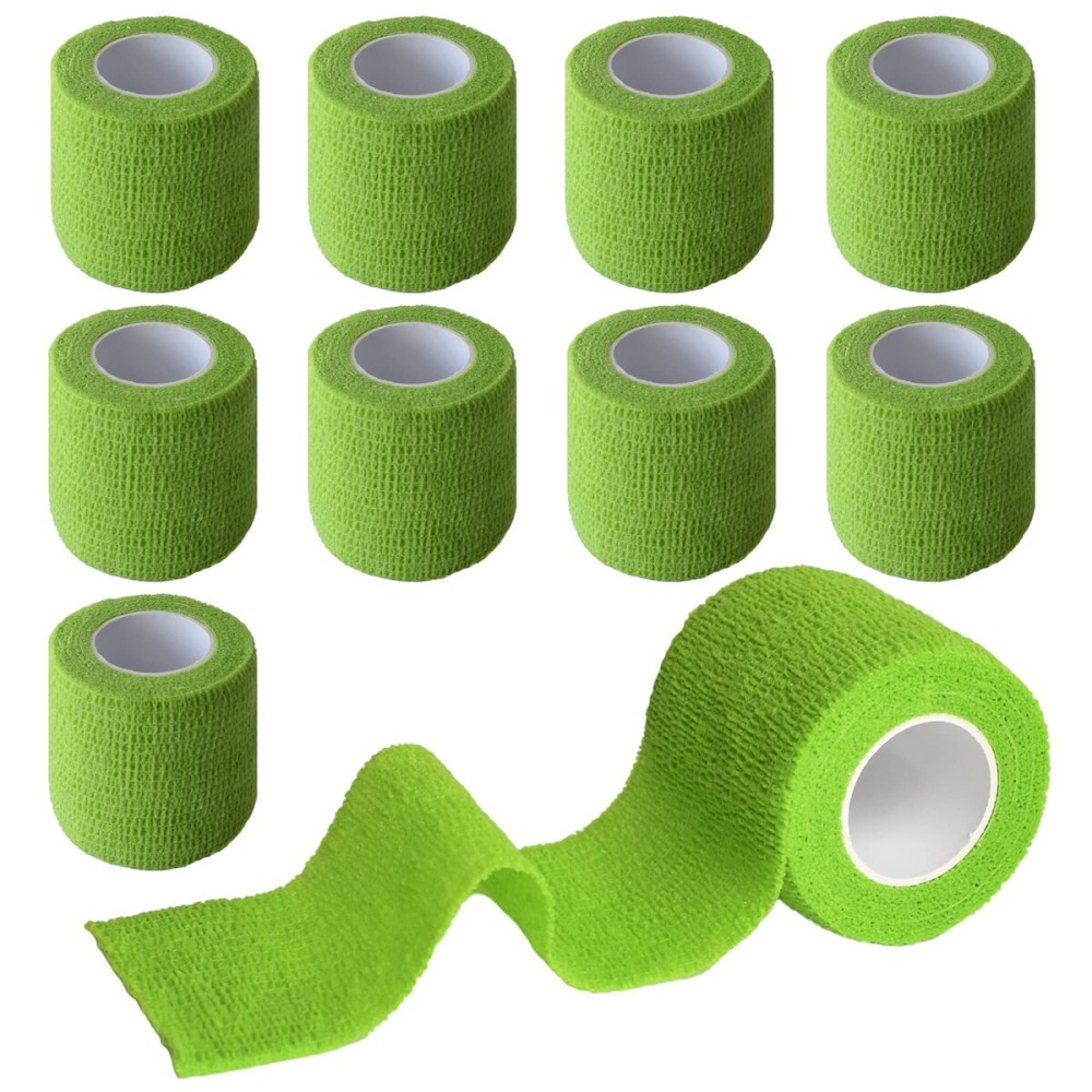 Gondiane 9 Pack 2 x 5 Yards Self Adhesive Bandage Wrap Self Stick Wrap for Ankle, Wrist, Finger, Sports, Breathable Cohesive Vet Tape for Pets (Grass Green)