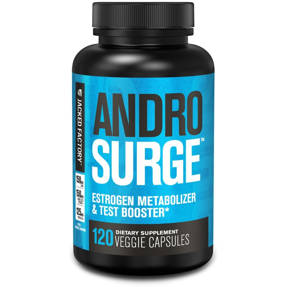 Jacked Factory Androsurge Estrogen Blocker for Men - Natural Testosterone Booster for Men & Estrogen Metabolizer with Tongkat Ali, DIM, Long Jack & More - Test Booster & Muscle Builder - 120 Count