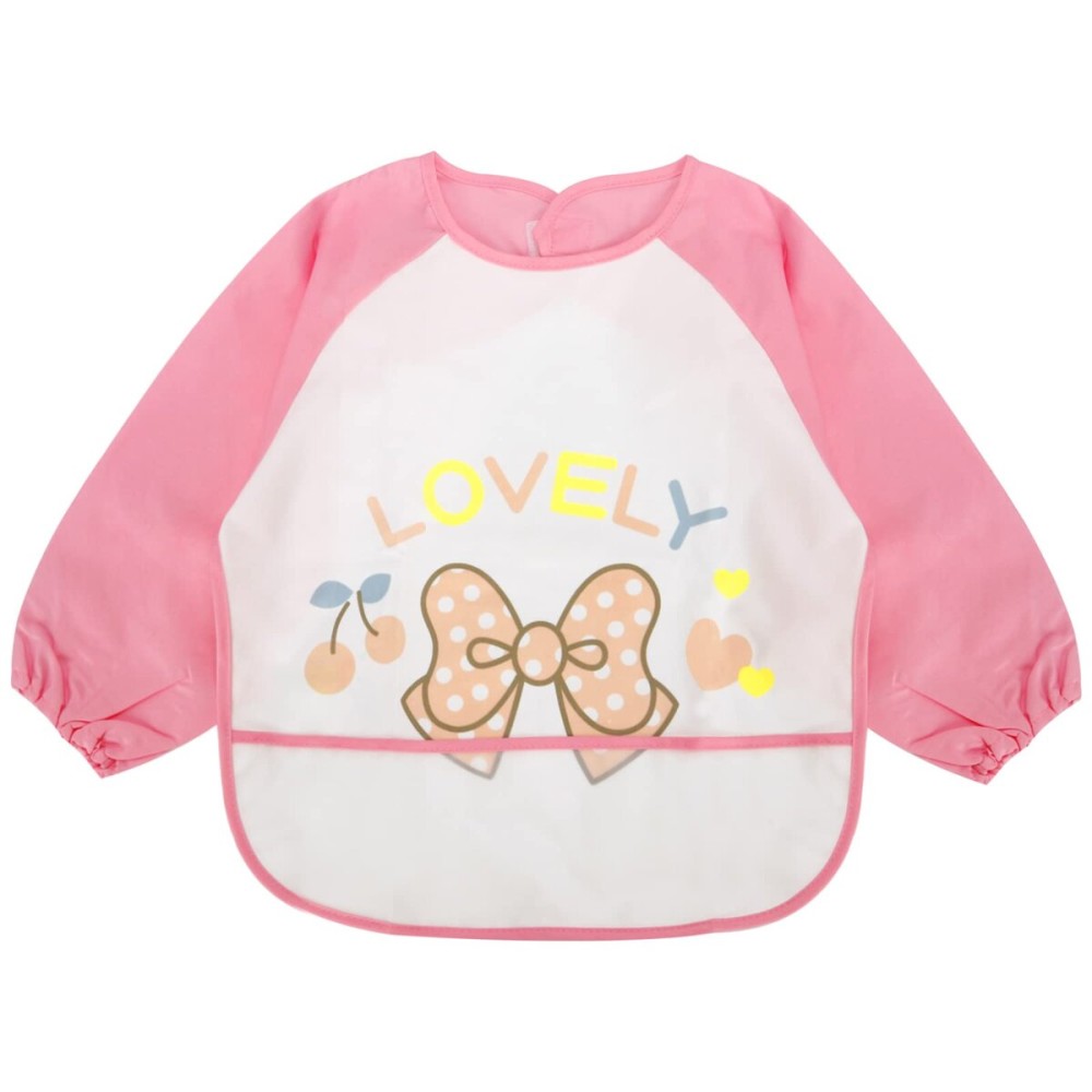 JNINTH Baby Bibs Waterproof and Wipeable-Eat and Play Smock Apron(6-36 Months) (One Size, Pink Bow)