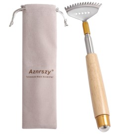 Aznrszy Best Telescoping Back Scratcher, Back-Scratcher for Women Men Kids with Wood Handle, Steel Massage Roller, Wide Claw, Handheld Head Scratcher Back Massager Extend Up to 24Inch