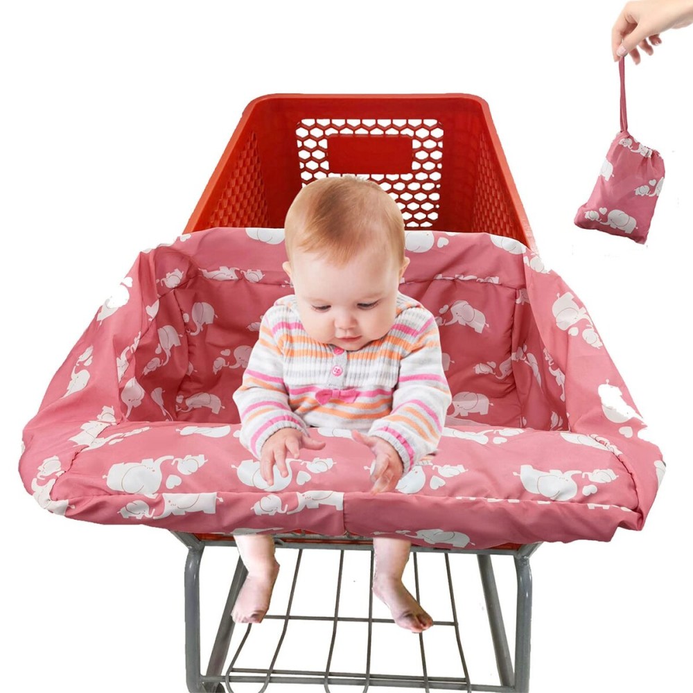 Pozico Baby Shopping Cart Cover for Baby Girl or Boy, Machine Washable/Portable with Carry Bag-Pink White Elephant