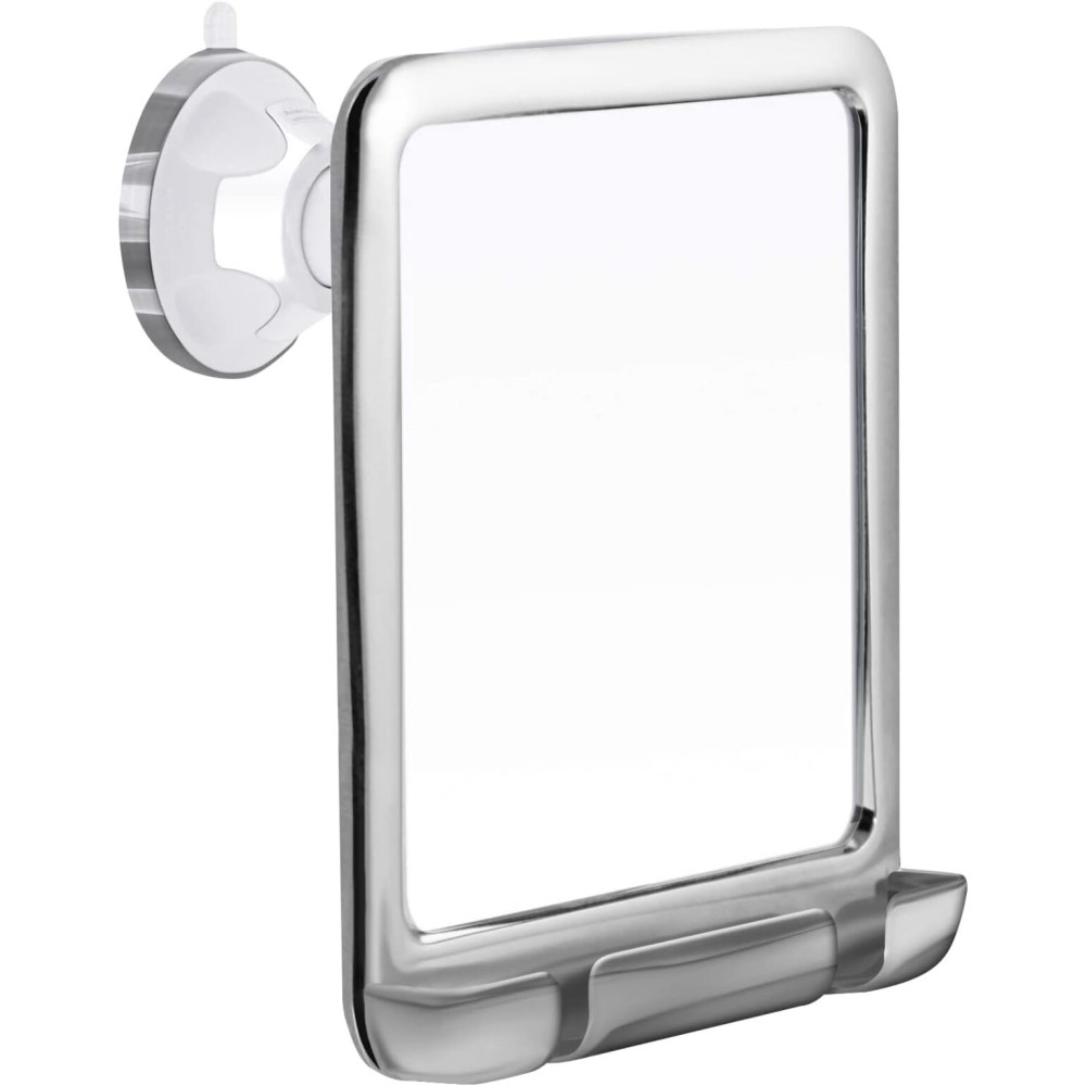 MIRRORVANA Fogless Shower Mirror for Shaving with Razor Holder and Dual Anti Fog Design - Upgraded 360 Swivel Suction Cup with Bonus Hook for Hanging - Shatterproof 8 x 7 Surface (Chrome)