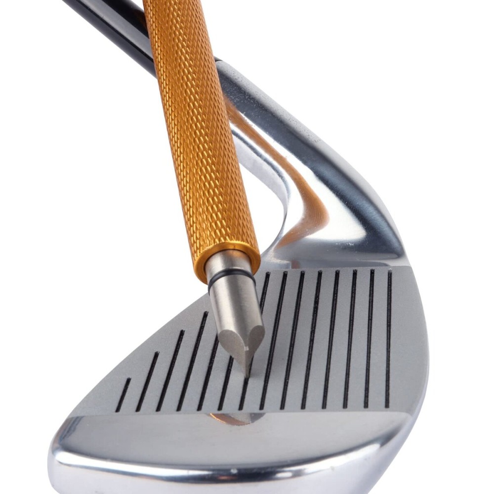 Bulex Golf Club Groove Sharpener, Re-Grooving Tool and Cleaner for Wedges & Irons - Generate Optimal Backspin - Suitable for U & V-Grooves, Gold