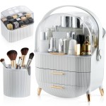CANITORON Makeup Organizer,Skincare Organizer with 2 Drawers and Transparent Cover,Cosmetic Display Case for Vanity Organizer and Bathroom Countertop Storage.(White)