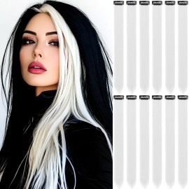 GPOVVIMX 12 PCS White Hair Extensions Clip in, Colored Party Highlights Extension for Kids Girls Synthetic Hairpiece Straight 22 inch