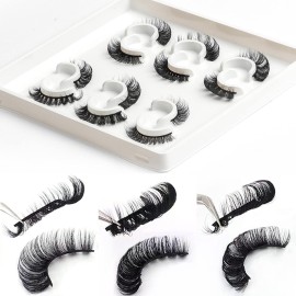 3d Russian Strip Lashes, D Curl Lash Strips, Natural False Lashes Mink, NaturalWispies Mink Eyelashes, Wispy Fake Lashes, Faux Mink Eyelashes Natural Look(6 Pairs)