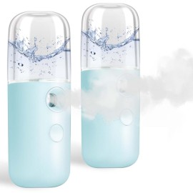 GIVERARE 2 Pack Nano Facial Steamer, Handy Mini Mister, USB Rechargeable Mist Sprayer, 30ml Visual Water Tank Moisturizing&Hydrating for Face, Skin Care, Eyelash Extensions-Blue