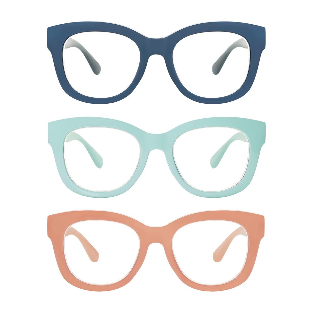 AMOMOMA 3 Pack Retro Oversized Reading Glasses for Women Blue Light Blocking Computer Readers Spring hinge AM6003 with Blue+Brown+Green Frame 0.00 x