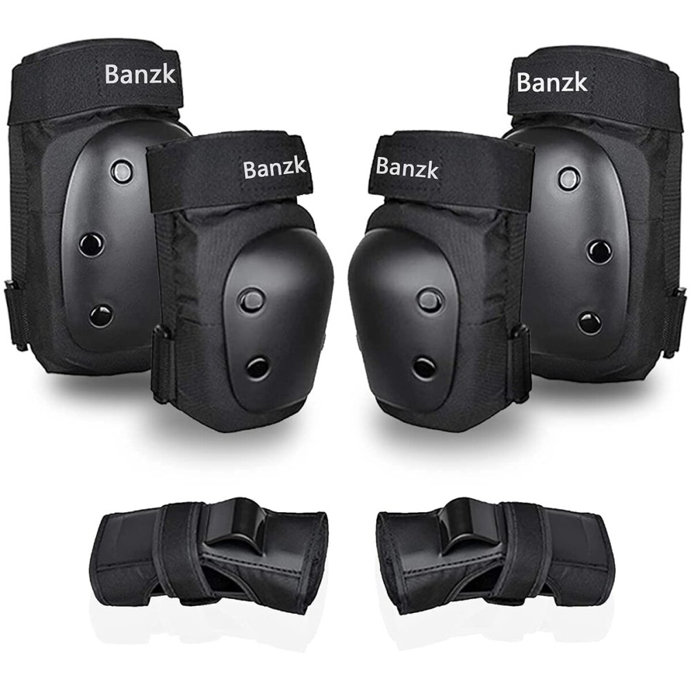 Adult/Kids Knee Pads Elbow Pads Wrist Guards Set for 3-8 Years, Child Protective Gear Set for Roller Skates, Cycling, BMX Bike, Skateboard, Inline Skating, Scooter Riding Sports Black S