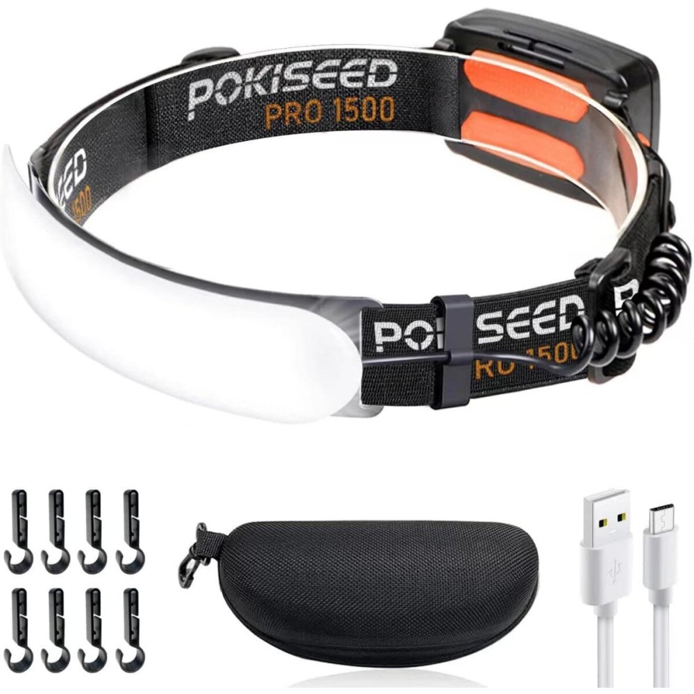 LED Headlamp Rechargeable, Super Bright 1500 Lumens 230 Wide Beam Headlamp, 3 Modes IPX6 Waterproof Lightweight Head Light with Taillight & Clips for Camping, Running,Fishing, Outdoors, Hard Hat Work