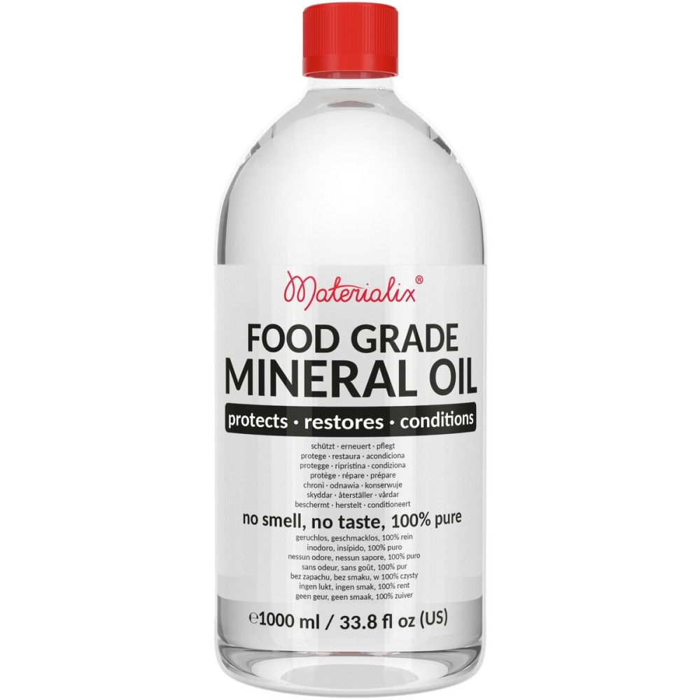 Materialix Food Grade Mineral Oil - 33.8 fl oz - for Wood, Bamboo, Stainless - Butcher Block Oil - Cutting Board Oil and Conditioner, Wood Oil, Knife Oil, Mineral Oil Food Grade
