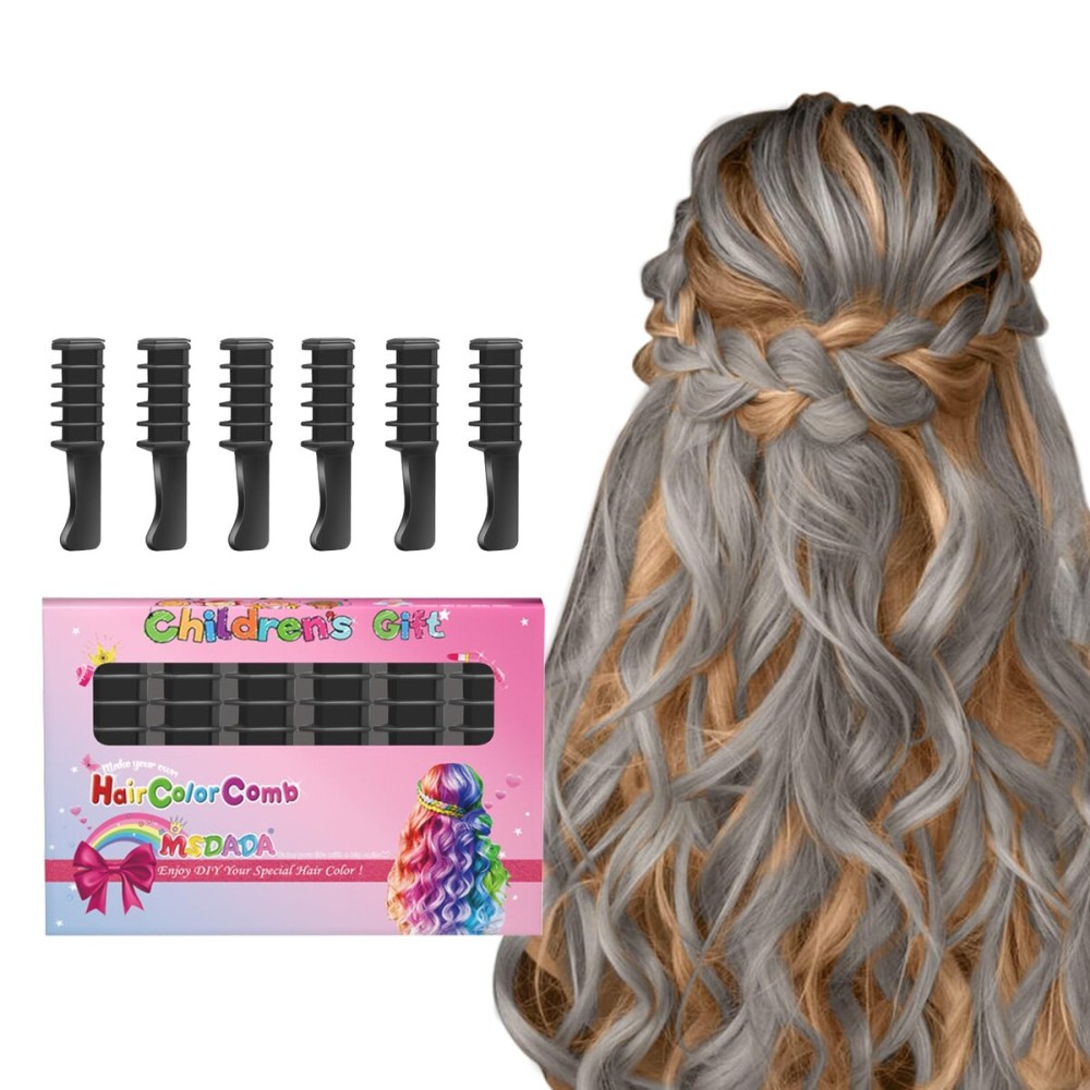MSDADA New Hair Chalk Comb Temporary Hair Color Dye for Girls Kids with Light Color Hair, Washable Hair Chalk for Girls Age 4 5 6 7 8 9 10 Birthday Cosplay DIY, Christmas,New Year (Black)