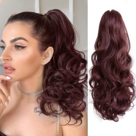 StrRid Pony Tails for Women Claw Clip Ponytail Extension Wavy 16 Synthetic Clips in Ponytails Hair Extensions Wigs Fluffy Heat Resistant Hairpieces for Wedding Party Daily Use 6 Oz Burgundy