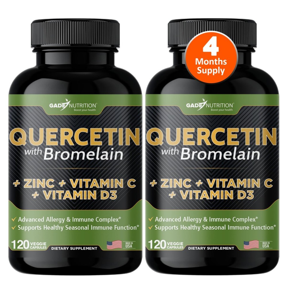 Gade Nutrition Quercetin with Vitamin C and Zinc - Quercetin 500mg - Quercetin with Bromelain - Zinc Quercetin - Quercetin Supplements + Vitamin D3 (Non-GMO, Gluten-Free, Vegan) - 4 Month Supply