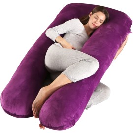 Amagoing 55 inches Pregnancy Pillows for Sleeping, U Shaped Maternity Full Body Pillow for Pregnant Women with Hip, Leg, Back, Belly Support, Washable Velvet Cover Included (Dark Purple)