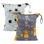 ALVABABY 2pcs Cloth Diaper Wet Dry Bags Waterproof Reusable with Two Zippered Pockets Travel Beach Pool Daycare Soiled Baby Items Yoga Gym Bag for Swimsuits or Wet Clothes LZ1920