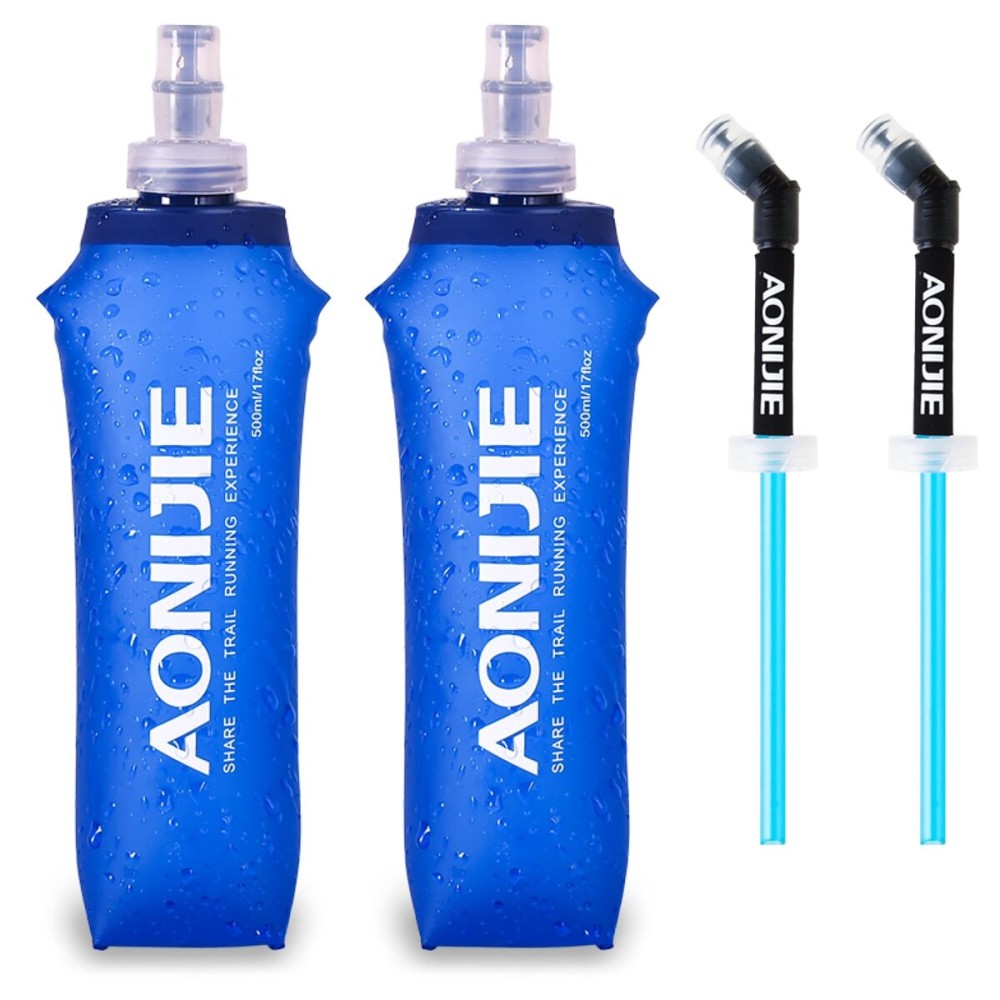 TRIWONDER Collapsible Water Bottles TPU Soft Flask Running Bottles BPA-Free Sports Flasks for Hiking Climbing Camping (500ml/16.91oz with Straws - Pack of 2)