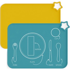Moonkie Silicone Placemats for Baby & Kid, Stain-Proof Non-Slip Toddler Food Mats Eating Table Mat with 2 Packs