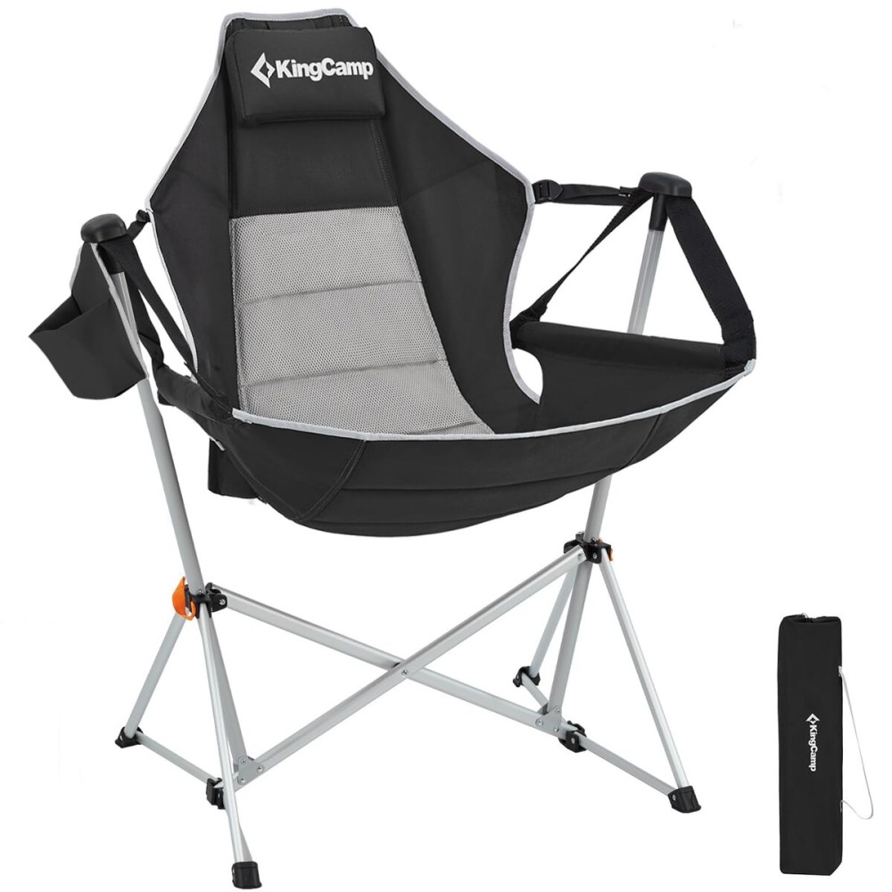 KingCamp Hammock Camping Chair, Swinging Portable Folding Camp Chairs for Adults 400lbs Heavy Duty Foldable Oversized Rocker with Aluminum Alloy Frame Cup Holder Pillow for Outdoor Beach Patio Sport
