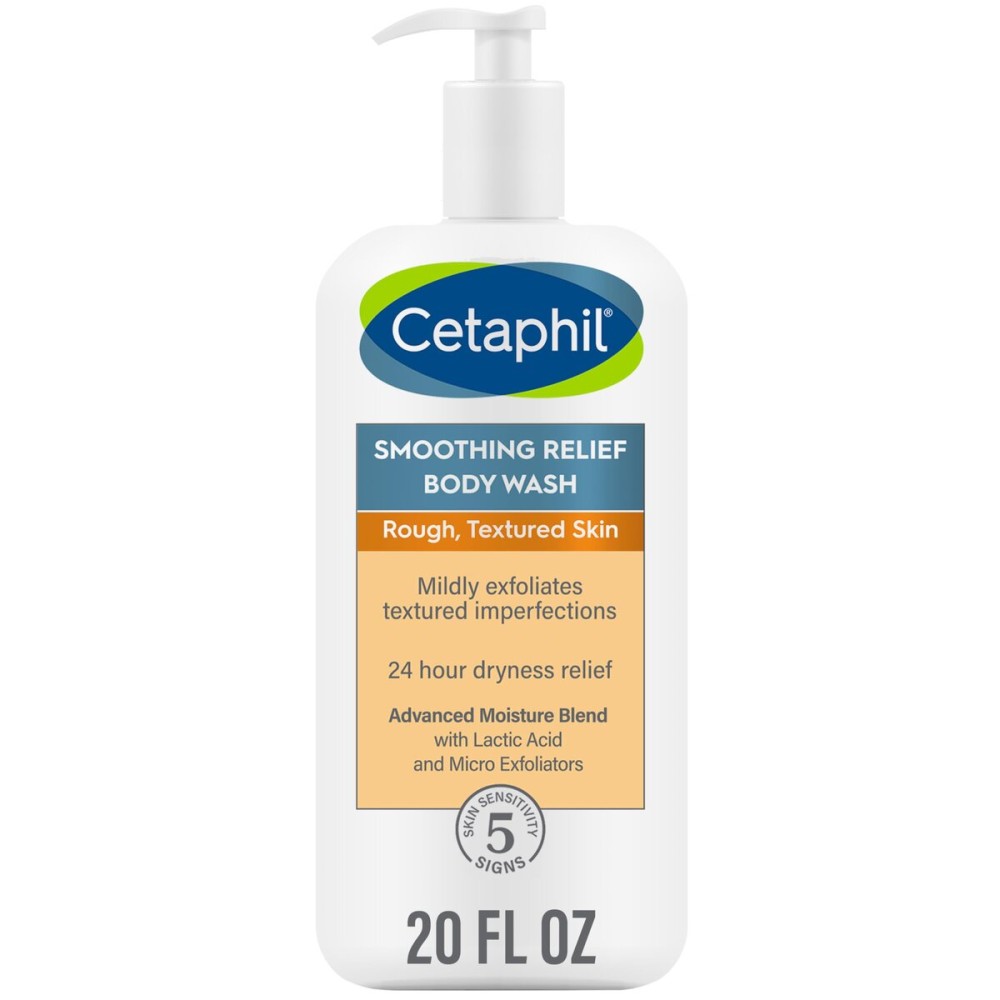Cetaphil Body Wash, Smoothing Relief Exfoliating Body Wash, Mildly Exfoliates To Smooth Rough, Textured Skin, 24 Hour Dryness Relief, For Sensitive Skin, 20 oz