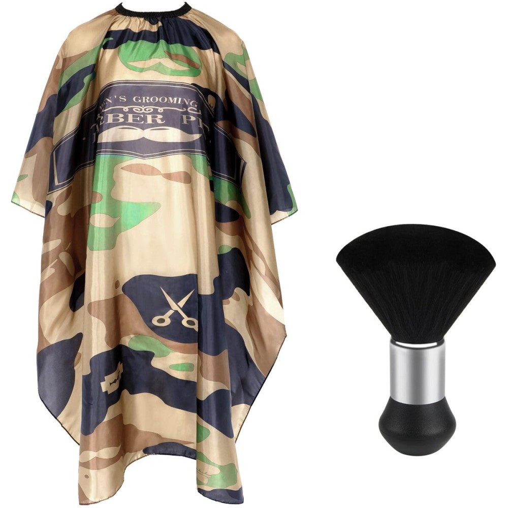 FEBSNOW Barber Cape Waterproof Professional Hair Cutting Cape Neck Duster Brush for Haircut Army Green Salon Beard Hairdressing Kits 46.8  56 Inches