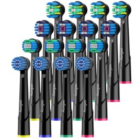 Aoxgao Replacement Heads Compatible with Oral B Electric Toothbrush, 16 Pcs Toothbrush Heads for Oral-b Braun Refill Pro 1000 2000 3000 500 Vitality Genius x (Black)