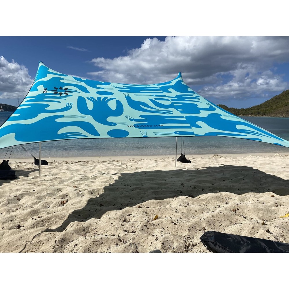 Neso Portable Beach Tent Sun Shelter with Sand Anchor - Lightweight Beach Shade Canopy - Easy Setup for Family Outings - Patented Reinforced Corners - UPF 50+ Sun Protection - 7 x 7ft - Coastal Birds