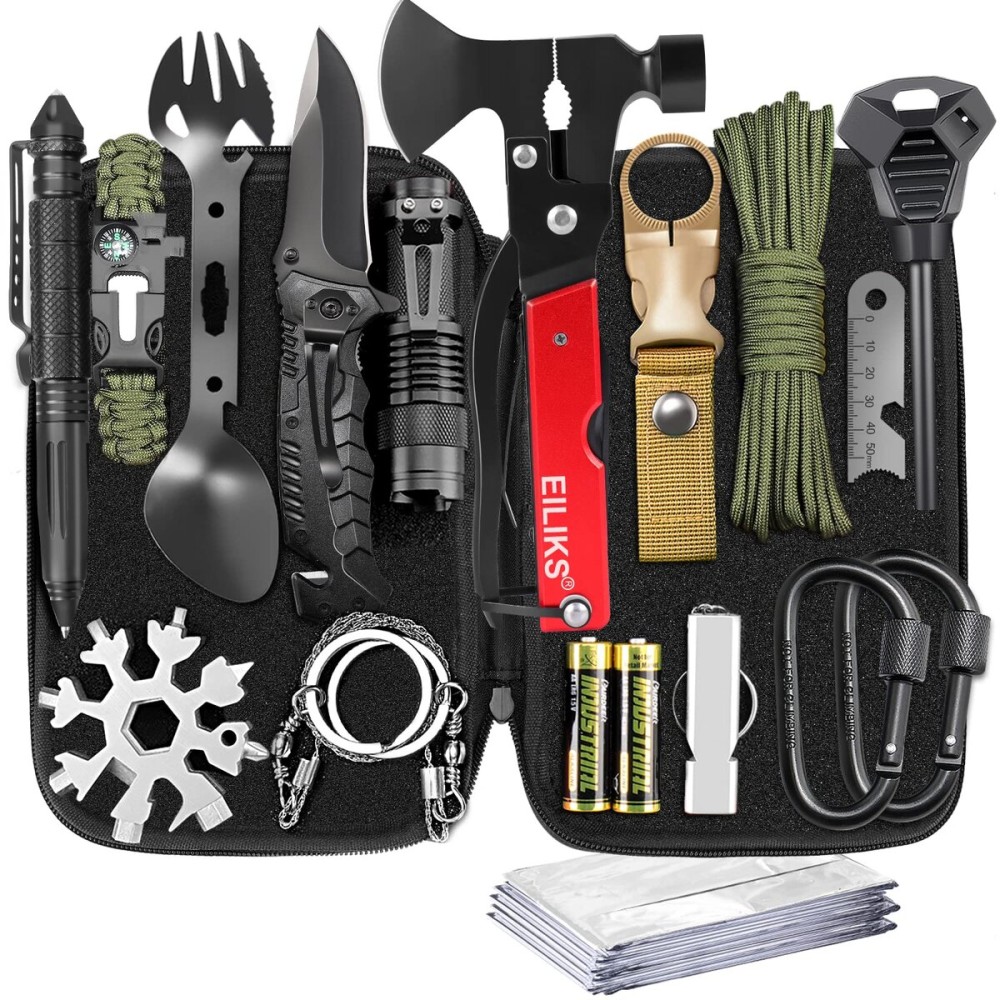 EILIKS Survival Gear, Survival Kit and Equipment 19 in 1, Gifts for Men Dad Husband Women Him Valentines Day, Christmas Stocking Stuffers, Camping Accessories