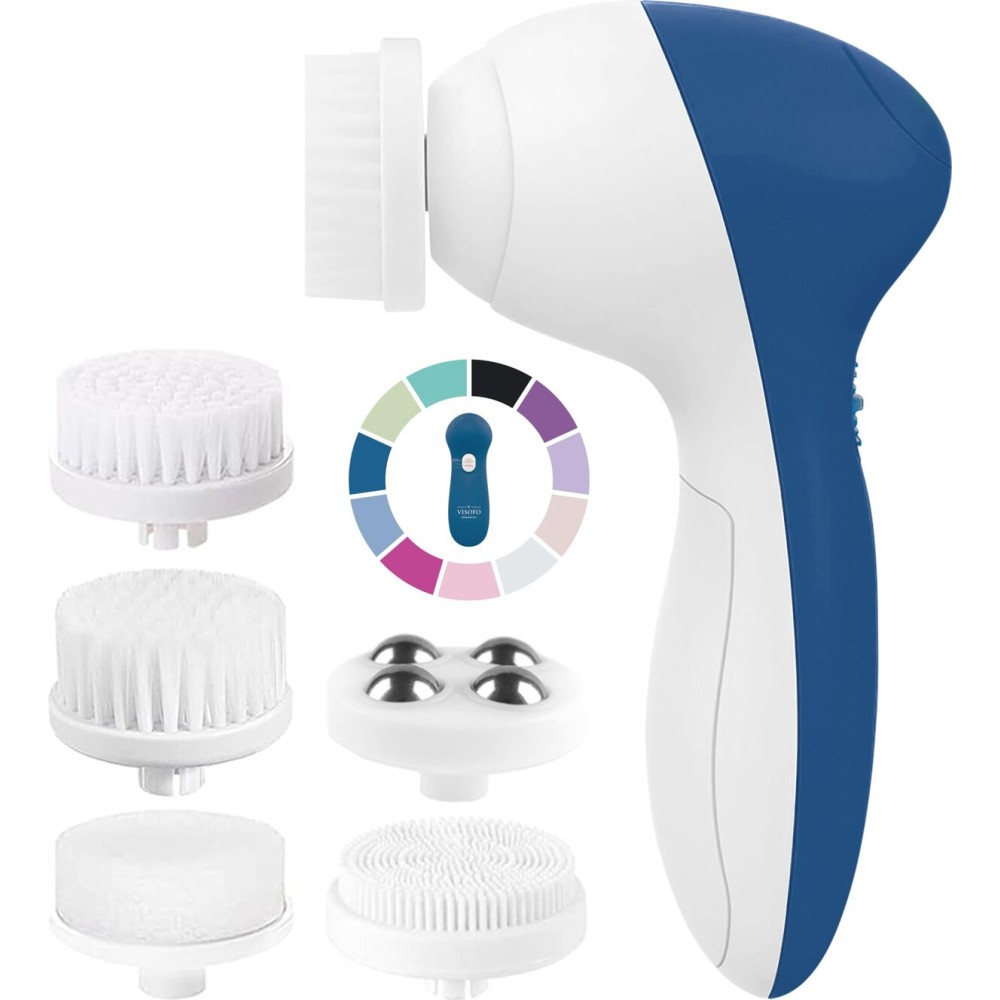 Facial Cleansing Brush Face Scrubber Exfoliating Cleaning Skin Care Cleanser Wash Women Girls Electric Beauty Powered Exfoliator Skincare Spin Tools Scrub Washer Self Care by VISOFO (Sapphire)