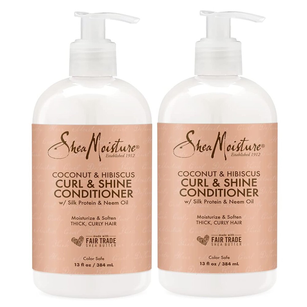 SheaMoisture Curl and Shine Conditioner For Thick, Curly Hair Coconut and Hibiscus Sulfate Free, 13 Fl Oz (Pack of 2)