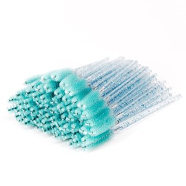 i-Laesh 100 Pcs Crystal Eyelash Brush Mascara Wands Disposable Eyebrow / Lash Brushes for Eyelashes Extensions Eye Makeup Kit Lashes Applicator Tool Spoolies (Crystal - Peacock Blue)