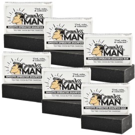 Grown Ass Man Co. - Solid Shampoo Bar Rich Lather 3 in 1: Hair, Beard & Body Wash - Plastic Free & Eco-Friendly, Natural & Organic Clean for All Hair Types, 4oz Bar (Smooth Operator, 6-Pack)
